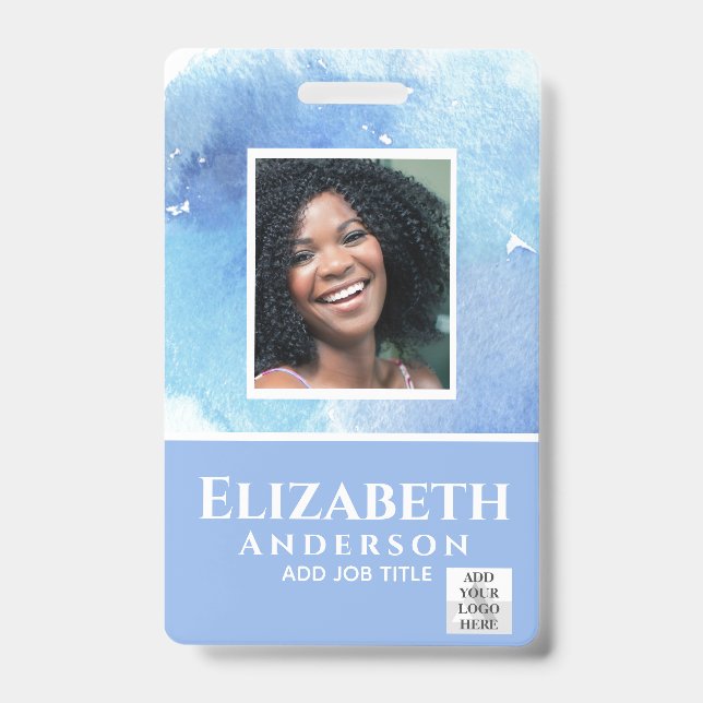 PHOTO-ID Employee VIP PASS Watercolor Abstracts ID Badge (Front)