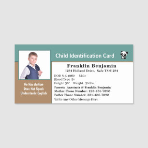 Photo ID Identification Card Boy Girl Custom Name Tag