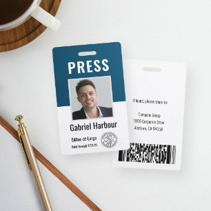 Photo ID Journalist Press Pass   Logo & Barcode Badge