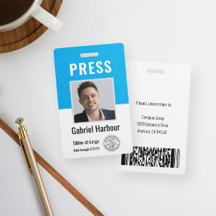 Photo ID Journalist Press Pass Logo & Barcode Badge