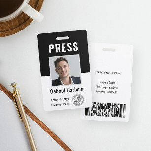 Photo ID Journalist Press Pass   Logo & Barcode ID Badge