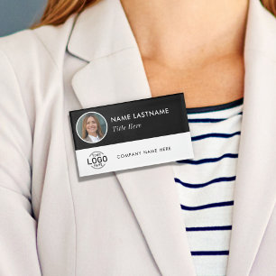 Photo ID Logo Black White Circle Magnetic Large Name Tag