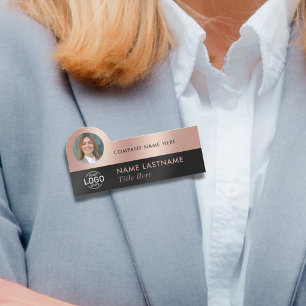 Photo ID Logo Faux Rose Gold Black Professional Name Tag