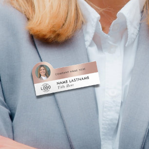 Photo ID Logo Faux Rose Gold White Professional Name Tag