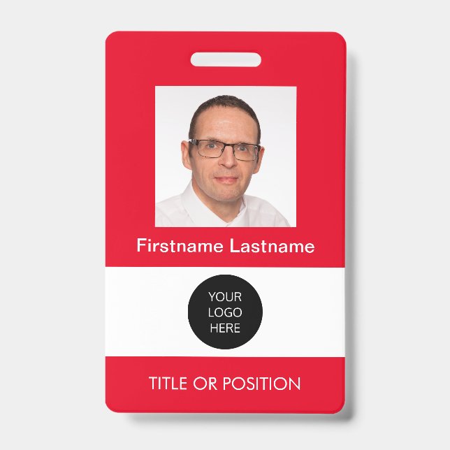 Photo ID Red Name Badge (Front)