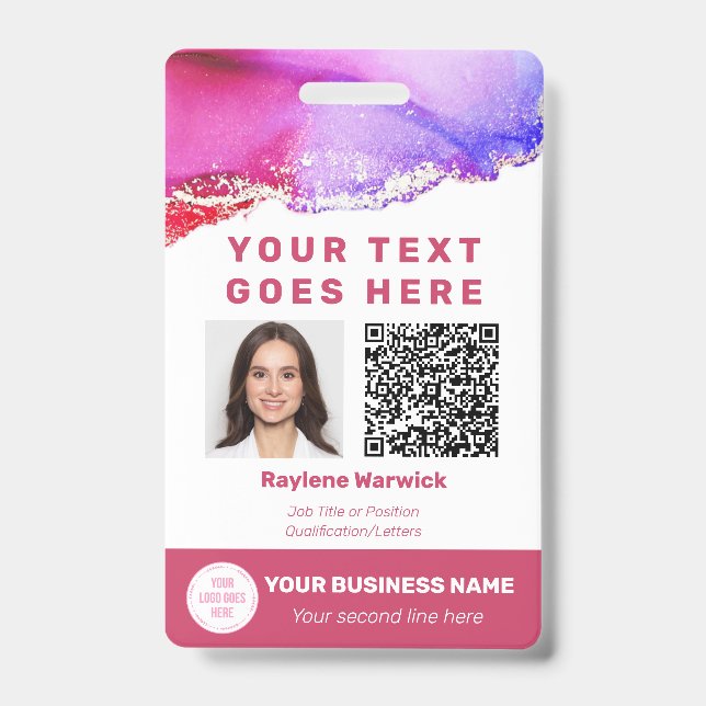 Photo ID Vaccination Barcode QR Code Dusty Pink Badge (Front)