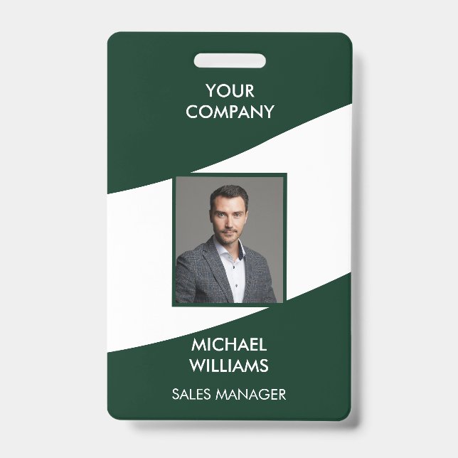 Photo ID White Green  Badge (Front)
