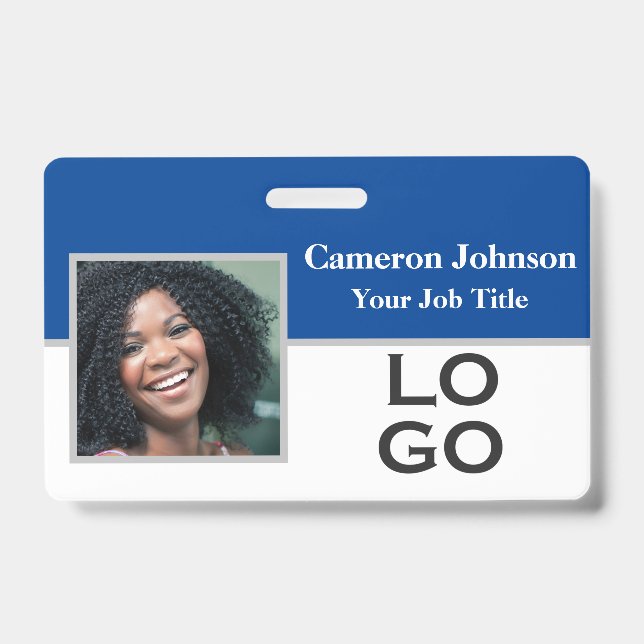 Photo Identification with Custom Logo on Blue ID Badge (Front)