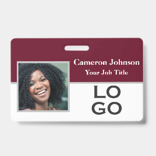 Photo Identification with Custom Logo on Burgundy ID Badge