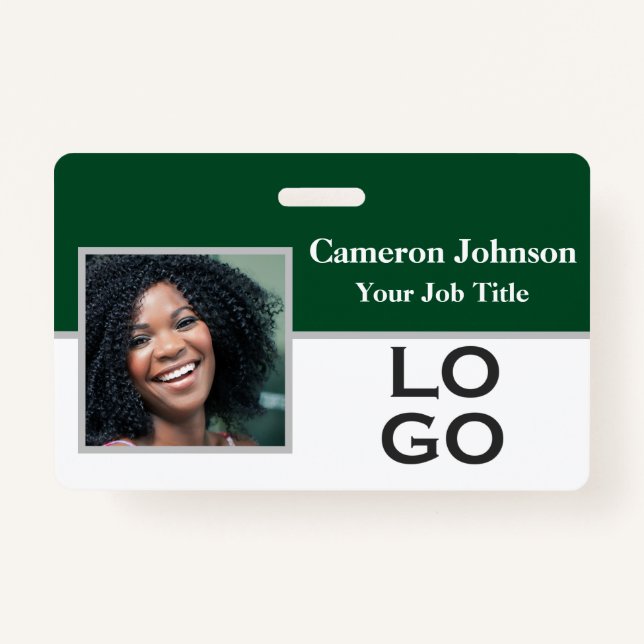 Photo Identification with Custom Logo on Green ID Badge (Front)