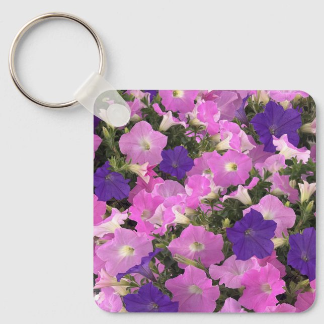 Photo Image Of Morning Glory Pink & Purple Flowers Key Ring (Front)