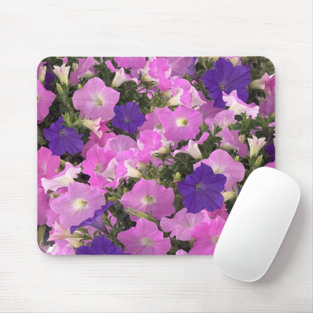 Photo Image Of Morning Glory Pink & Purple Flowers Mouse Pad (With Mouse)