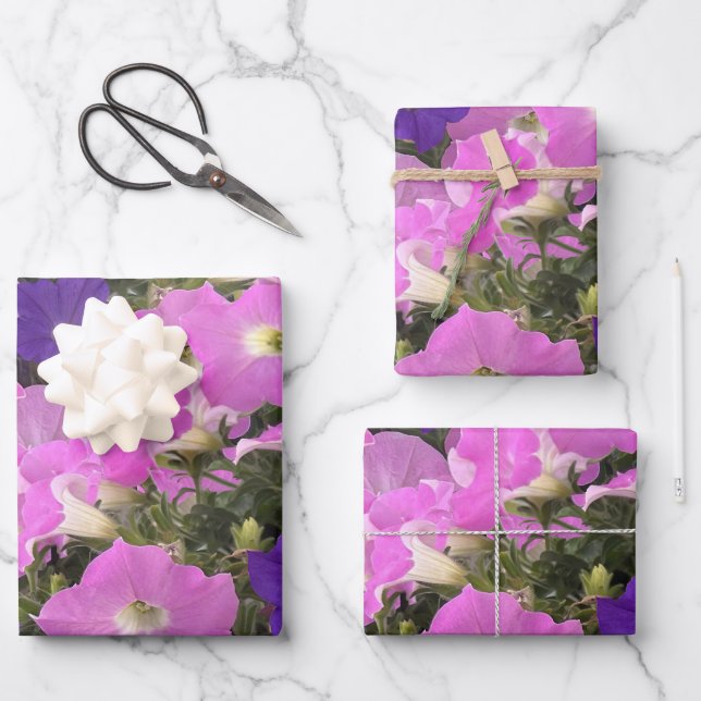 Photo Image Of Morning Glory Pink & Purple Flowers Wrapping Paper Sheet (Front)