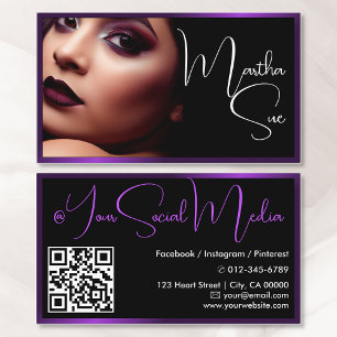 Photo Image Template Influencer Model Dark Purple Business Card