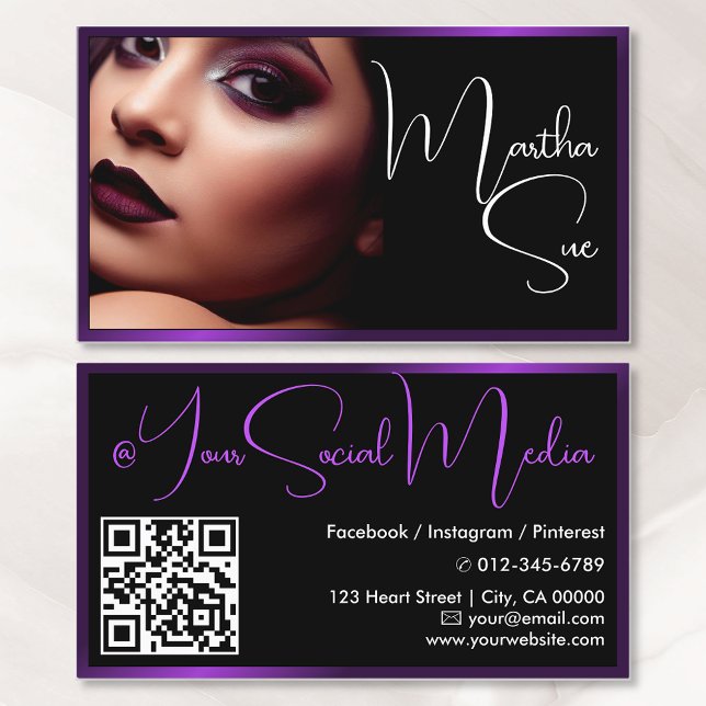 Photo Image Template Influencer Model Dark Purple Business Card (Creator Uploaded)