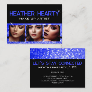 Photo Image Template Luxury Blue Glitter Stars Business Card
