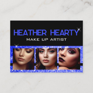 Photo Image Template Luxury Blue Glitter Stars Business Card