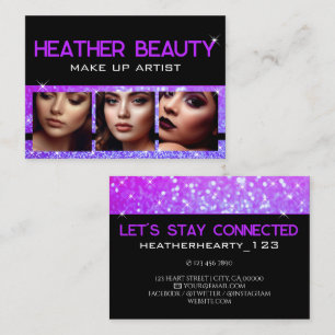 Photo Image Template Luxury Neon Purple Glitter Business Card