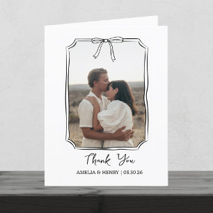 Photo in Hand Drawn Coquette Bow Frame Wedding Thank You Card