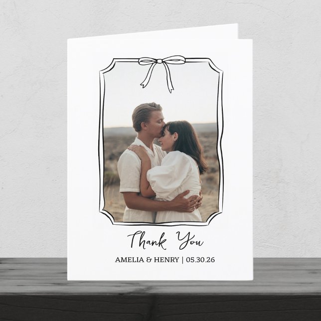 Photo in Hand Drawn Coquette Bow Frame Wedding Thank You Card (Creator Uploaded)