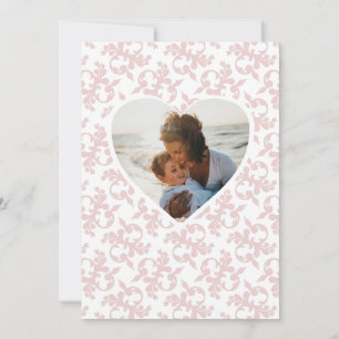 Photo in Heart Pink Rococo Pattern Mother`s Holiday Card