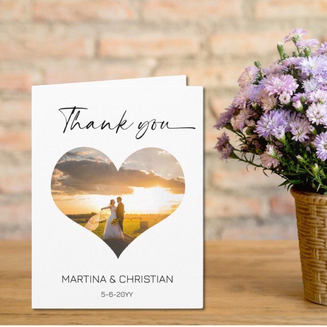 Photo in Heart Shape Wedding Thank You Card (Creator Uploaded)