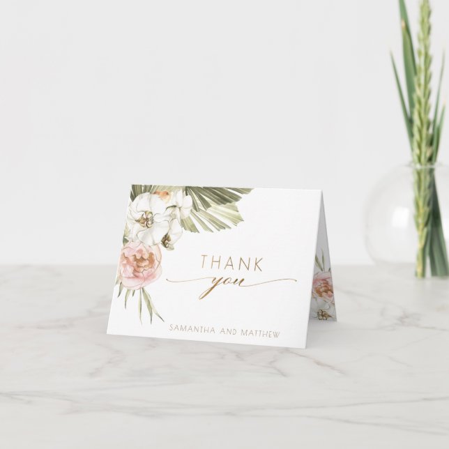Photo Inside, Elegant Palm Leaves Floral Thank You Card (Front)