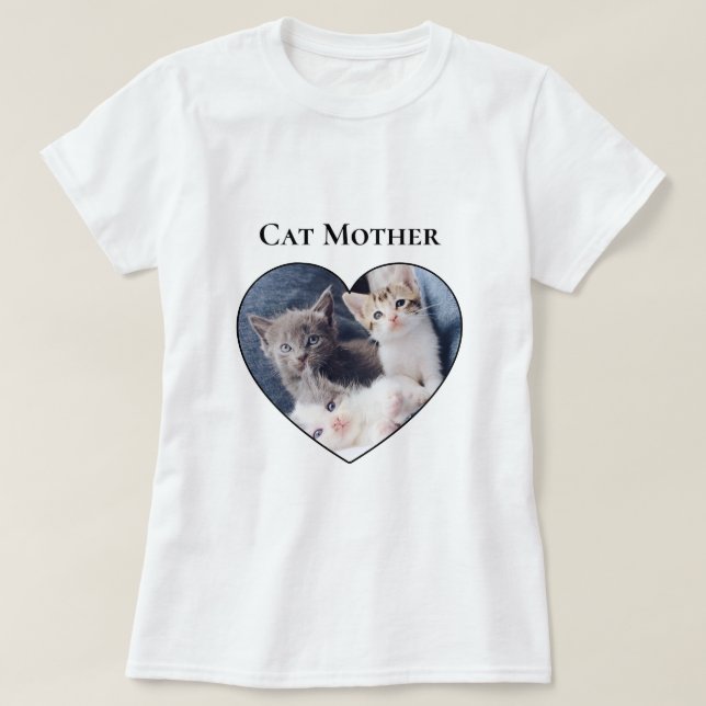 Photo Inside Heart Shape Cat Mother's Day T-Shirt (Design Front)