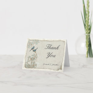 Photo Inside Love Birds Parchment Damask   Thank You Card