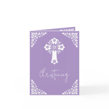 Photo Invitation For Christening Cross Lilac