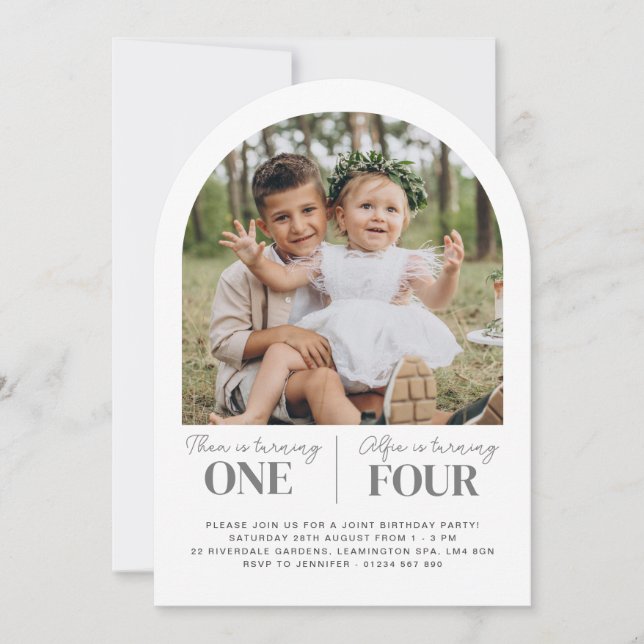 Photo Joint Arch First Birthday Invitation  (Front)