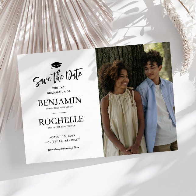 Photo Joint Graduation Save The Date Card (Creator Uploaded)