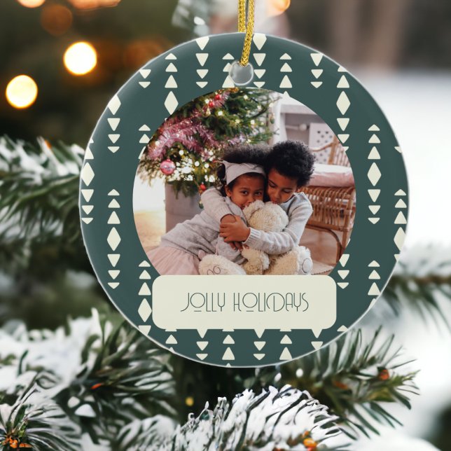 Photo Jolly Holidays Christmas Ceramic Ornament (Photo Jolly Holidays Christmas Ceramic Ornaments from Ricaso. Add own photograph and text)