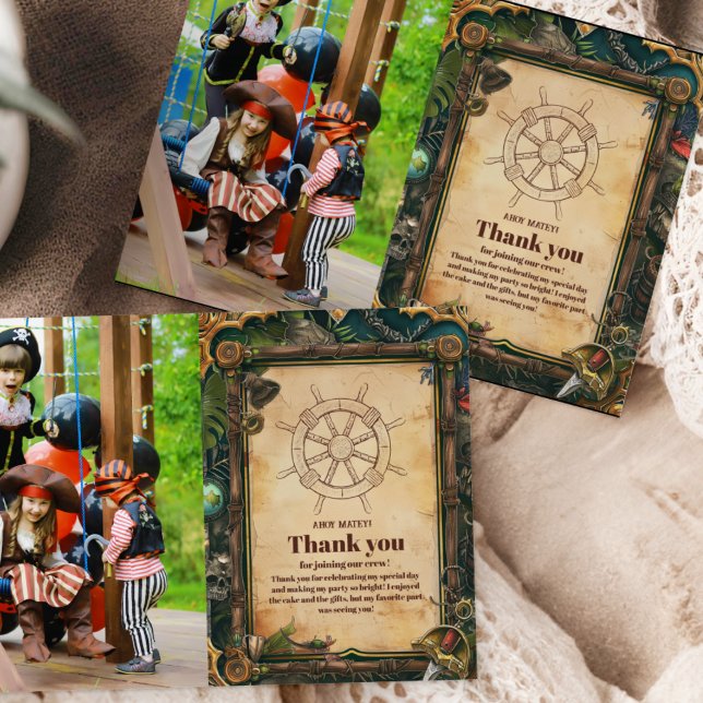 Photo Jolly Roger Pirate Birthday Party Thank You Card (Creator Uploaded)
