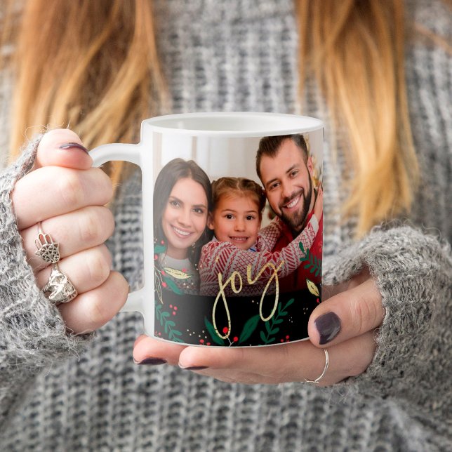 Photo Joy Black Red Green Gold Greenery Christmas  Coffee Mug (Creator Uploaded)
