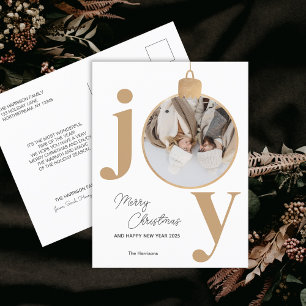 Photo JOY White Christmas Bell Holiday Postcard
