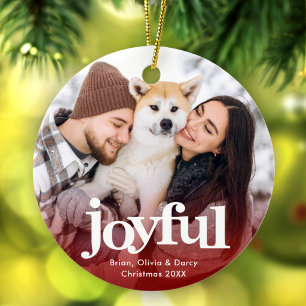 Photo Joyful Bold Typography Minimal Red Christmas Ceramic Ornament