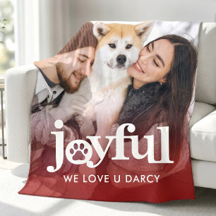 Photo Joyful Bold Typography Pawprint Red Gradient Fleece Blanket