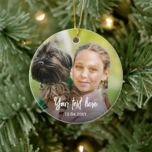 Photo Keepsake Custom Text Christmas Ceramic Ornament
