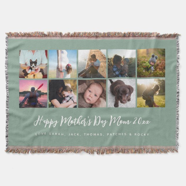 Photo Keepsake Mother's Day Sage Throw Blanket (Front)
