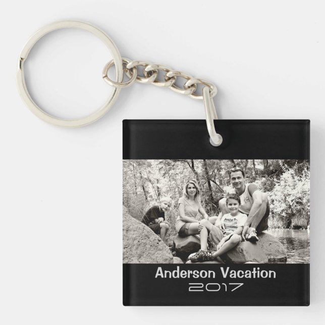 Photo Keychain Family Vacation Modern Black (Front)