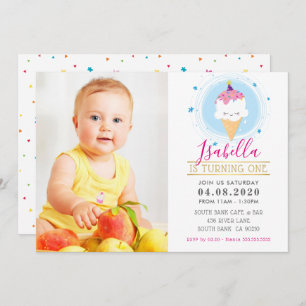 PHOTO KIDS BIRTHDAY PARTY colourful cute icecream Invitation
