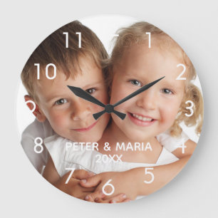 Photo kids children names year large clock