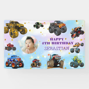 Photo Kids Monster Trucks boy Birthday Party  Banner