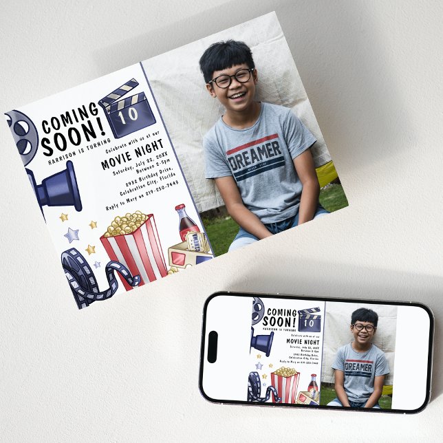 Photo Kids Movie Night Birthday Party Invitation (Creator Uploaded)