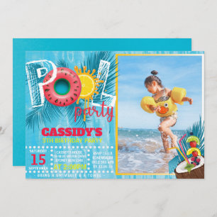 Photo kids Pool Party Birthday Invitation