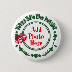 PHOTO Kiss Me I'm Irish - Green Circle Kiss Mark 6 Cm Round Badge