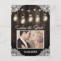 Photo Lace Wood Mason Jar Save the Date Postcards