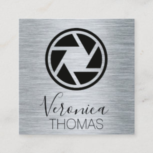 Photo Lens Icon   Metallic Background Square Business Card