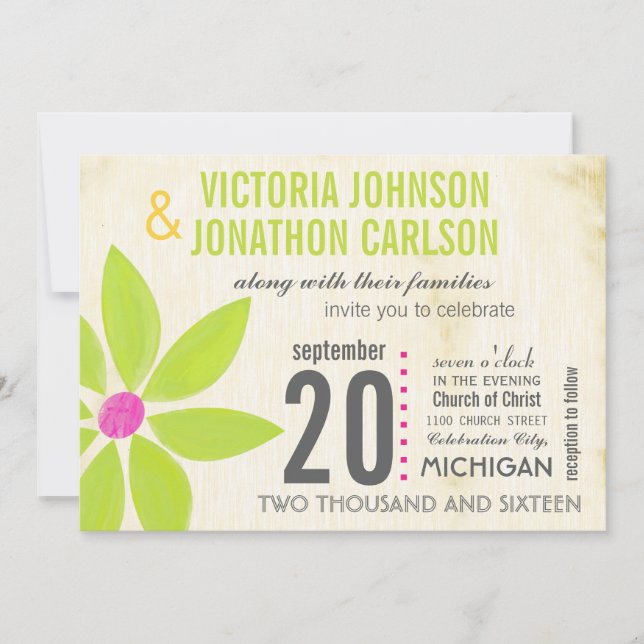 Photo Lime Stylised Daisy Wedding Invitations (Front)